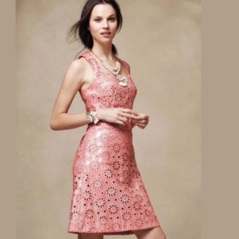 Maeve Anthropologie Coral Shine Eyelet Dress size 4 NWT